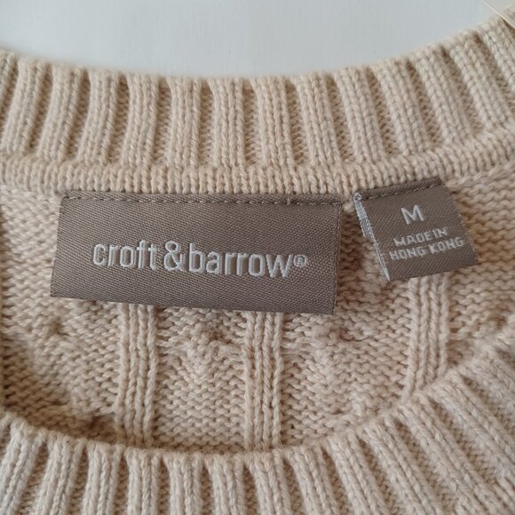 Croft & Barrow Beige Cable Knit Crew Neck Long Sleeve Sweater 100% Cotton Medium - Picture 6 of 13